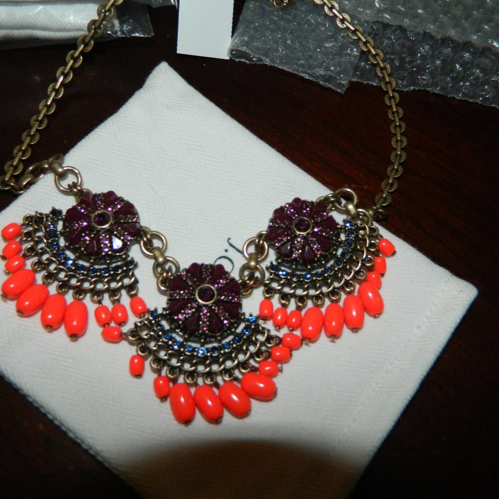 J. Crew Fringed Fan Burnished Plum Necklace